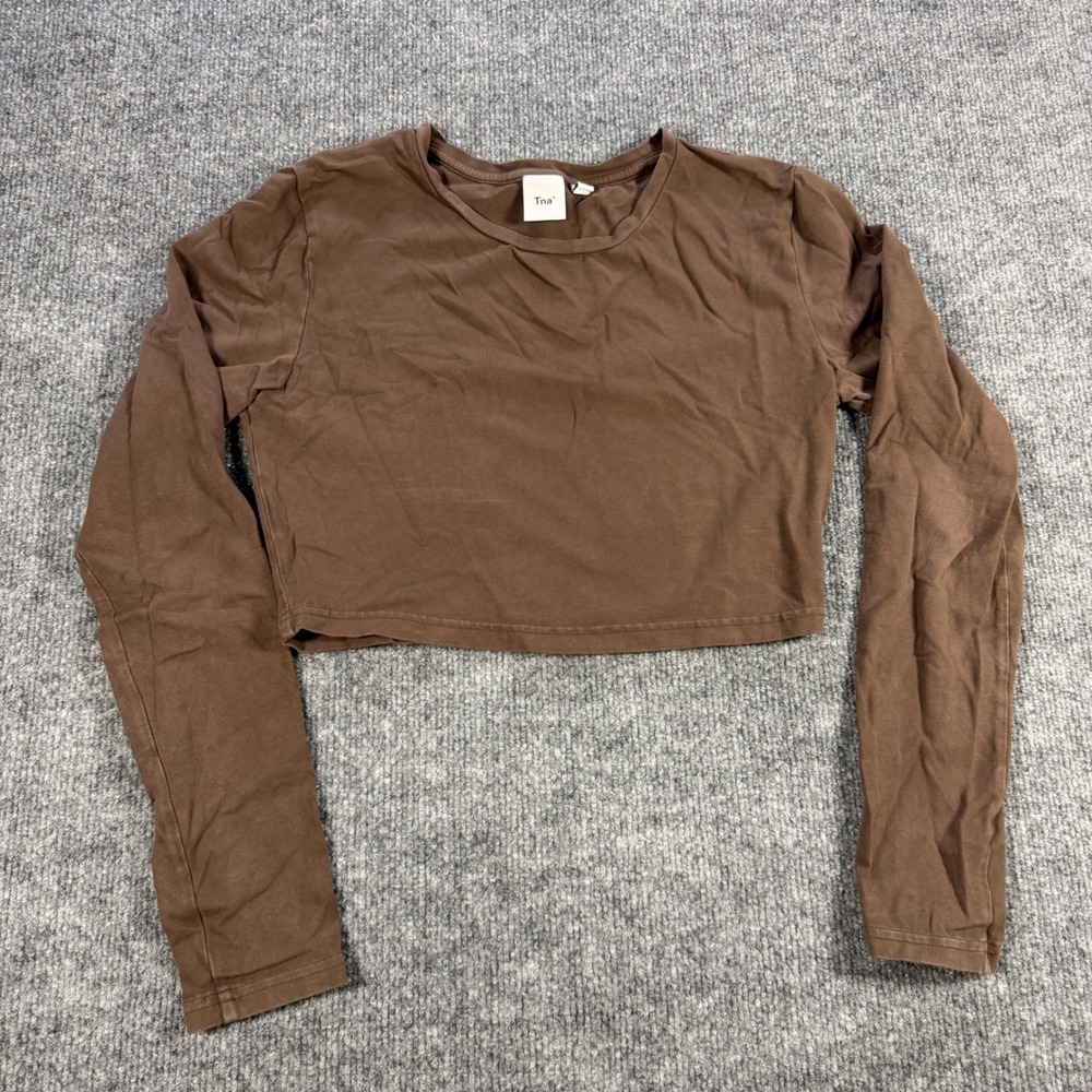 Tna Aritzia Long Sleeve Crop Top Cotton Blend Brown Size M Streetwear